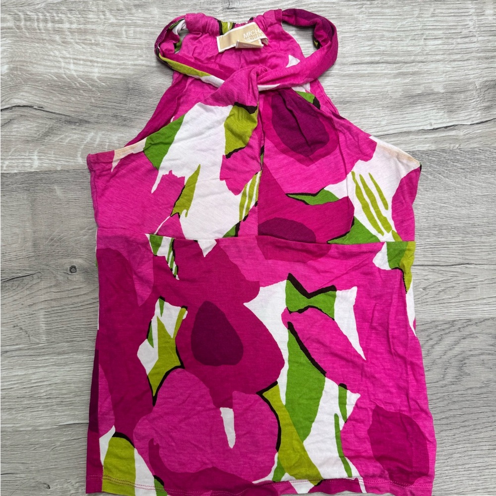 Michael Kors Vibrant Pink and Green Halter Top